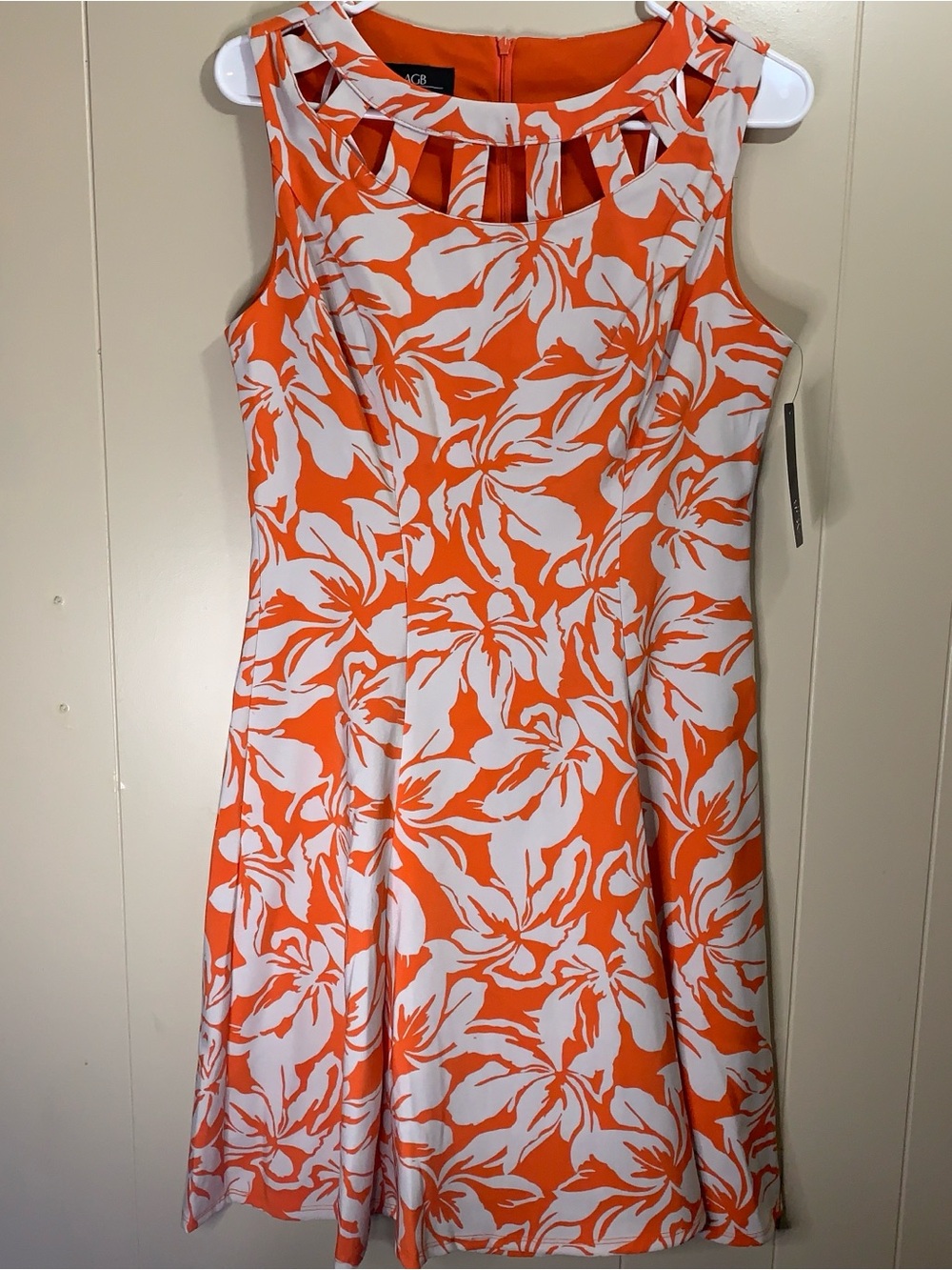 Women’s M AGB Orange & White Floral Sleeveless A-Line Dress NWT